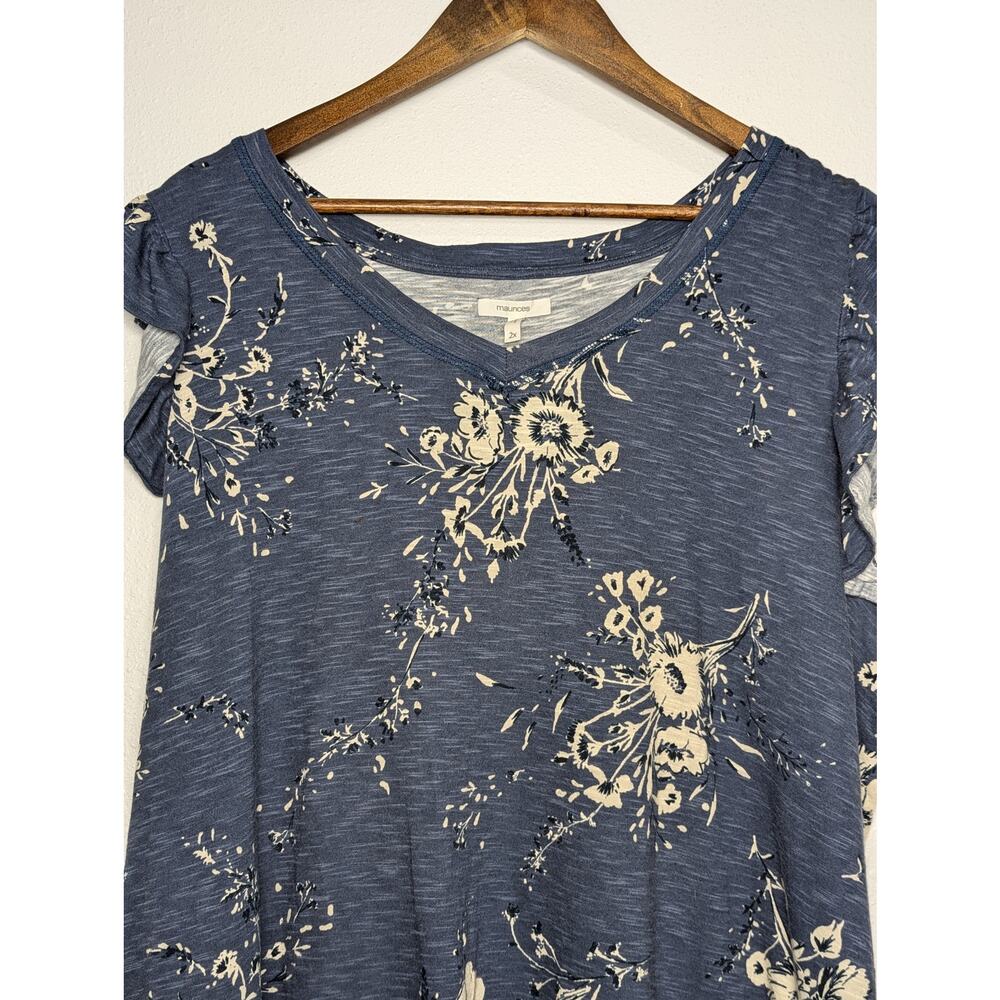 Women's Maurice's Brookside Floral V-Neck Ruffle Sleeve Tee Size 2X - Picture 2 of 6